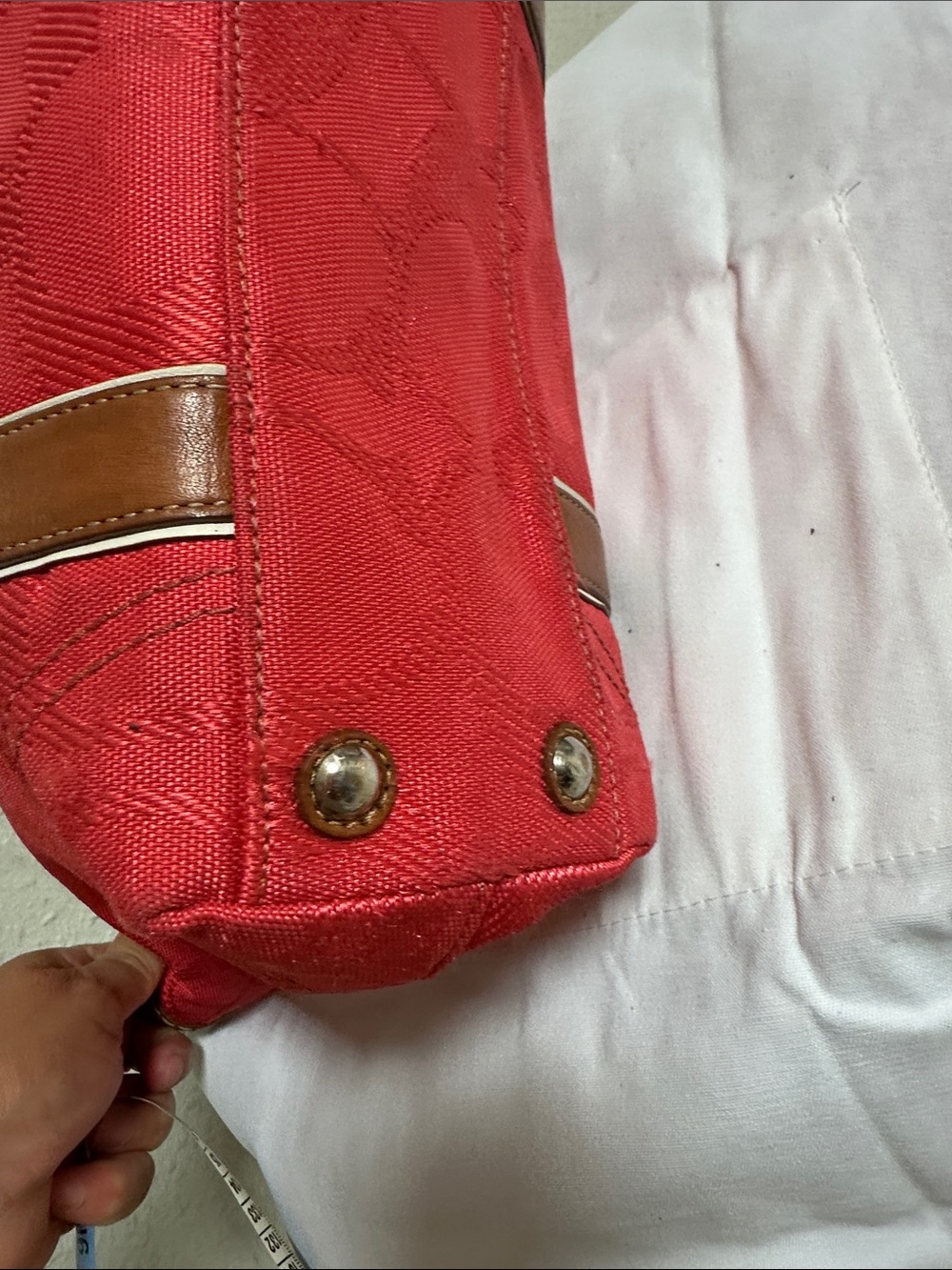 Coach Red Tote with Brown Leather Trim - Picture 6 of 16